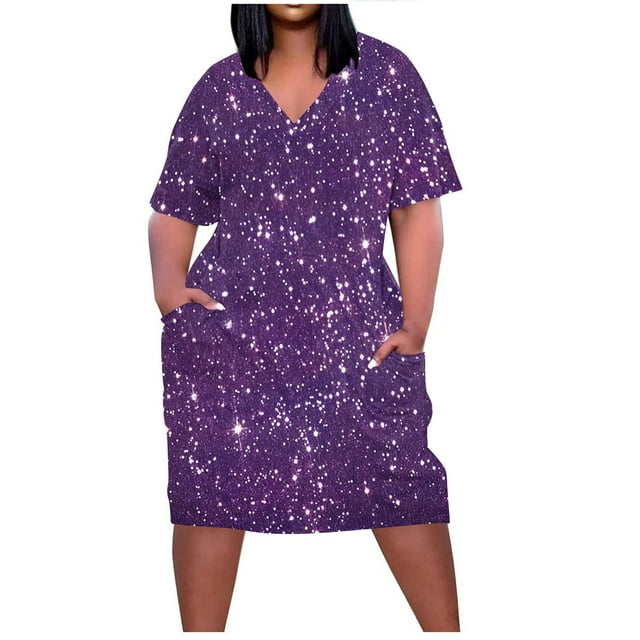 Pisexur Robes d'Été pour Femmes Mode Multicolore à Imprimé Floral Robe Soleil Décontractée Ample à Col en V à Manches Courtes Robes T-Shirt Fluides Surdimensionnées Robe Soleil avec Poches Grande Taille Robe Midi G-5TG