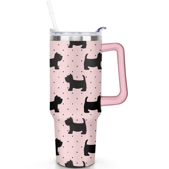 Cute 40oz Dog Tumbler with Handle and Lid, Vacuum Insulated Stainless Steel Mug for Travel, Leak Proof Gift for Men and Women