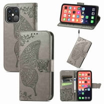 Dteck Wallet Embossed Case For Apple iPhone 13 Pro Max, Magnetic [Built-in Credit Card Slots] Flip Folio PU Leather Cover Case with Flower Butterfly Pattern,gray