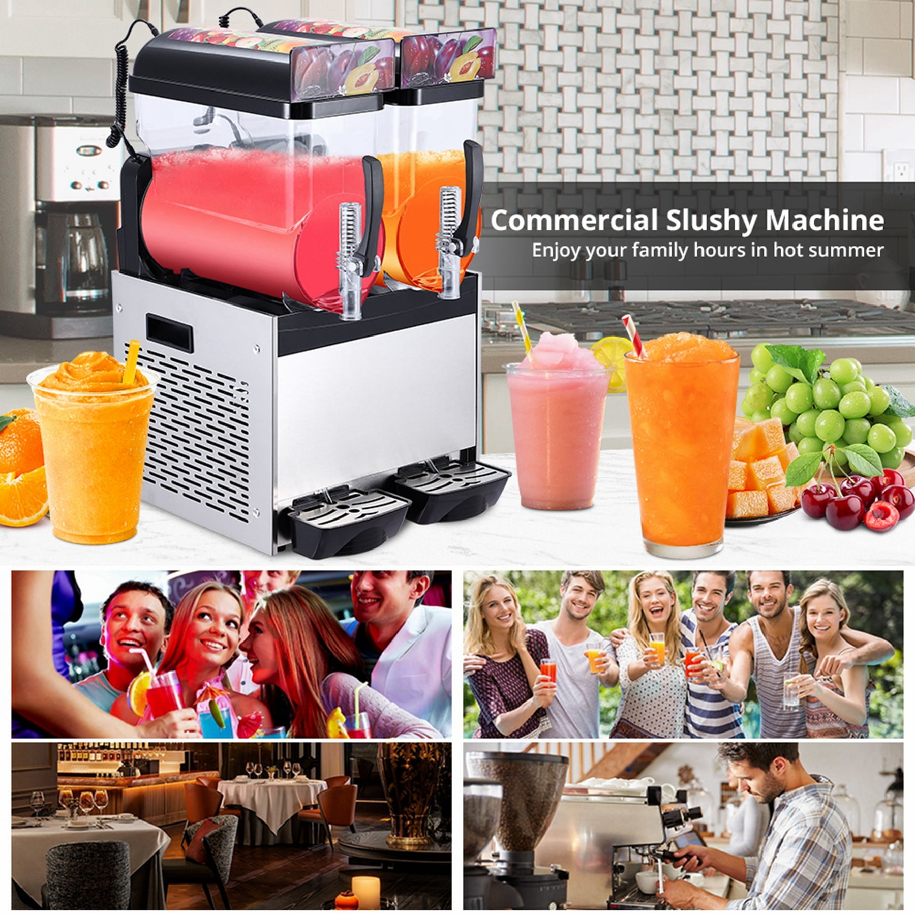 Aoile 2-Tank Commercial Slushy Machine 7.9 Gal, 700W Stainless Steel Frozen Drink Margarita Smoothie Maker