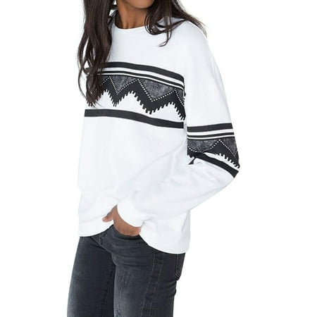 - STARVNC Women Crew Neck Long Sleeve Geometry Print Pullover Sweater