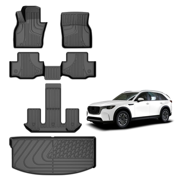 DIKSOAKR Fit for 2024-2026 Mazda CX-90 PHEV 6&7 Seats(Plug in Hybrid)(NOT for 8 Seats) TPE All Weather 1st & 2nd & 3rd Row Floor Liners and Cargo Liner Car Accessories