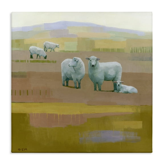 Stupell Industries Sheep Grazing Pasture Animals Painting Wrapped Canvas Art Print Wall Art, 17 x 17