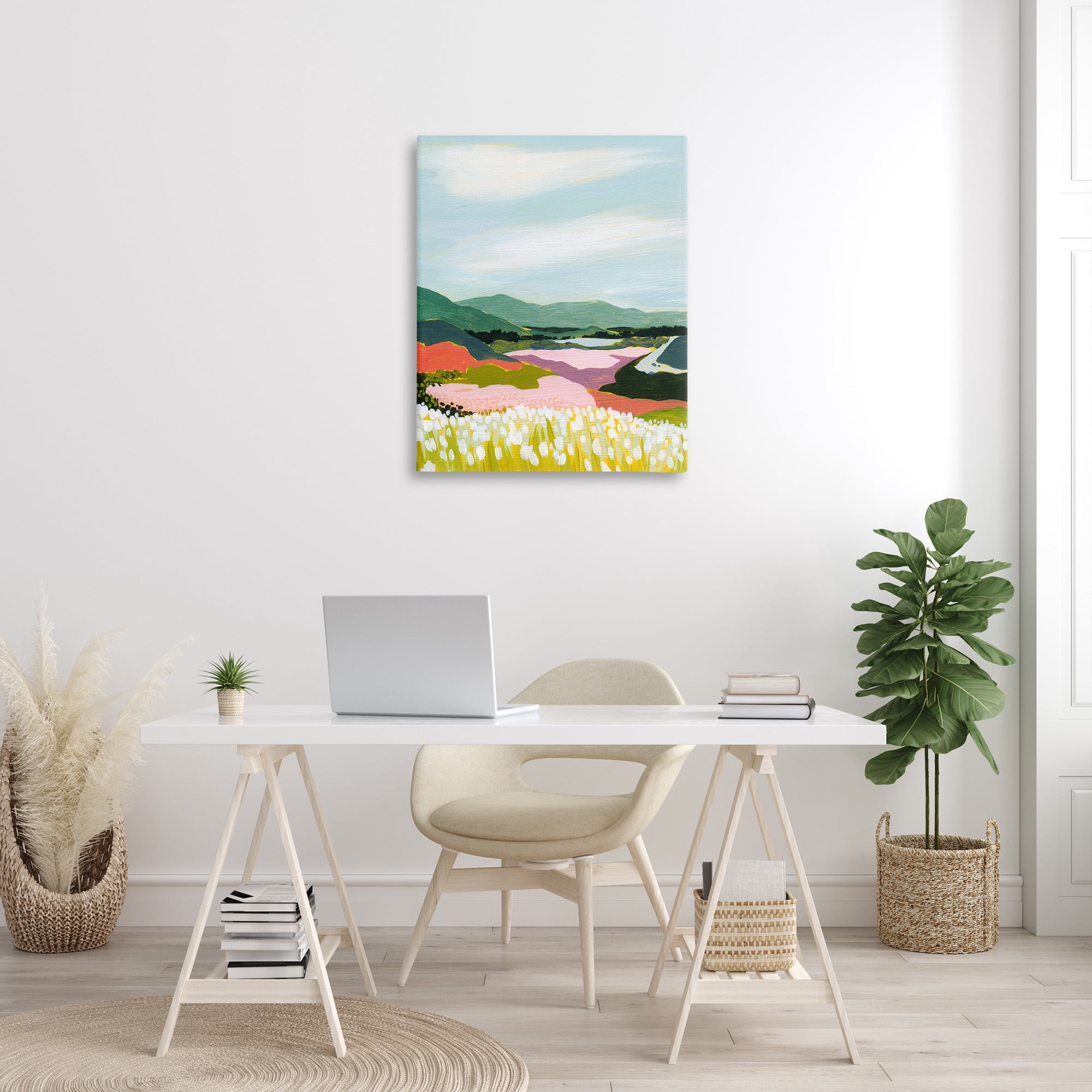 Stupell Industries Reeds & Distant Mountains Landscape Painting Gallery Wrapped Canvas Art Print Wall Art, 30 x 40