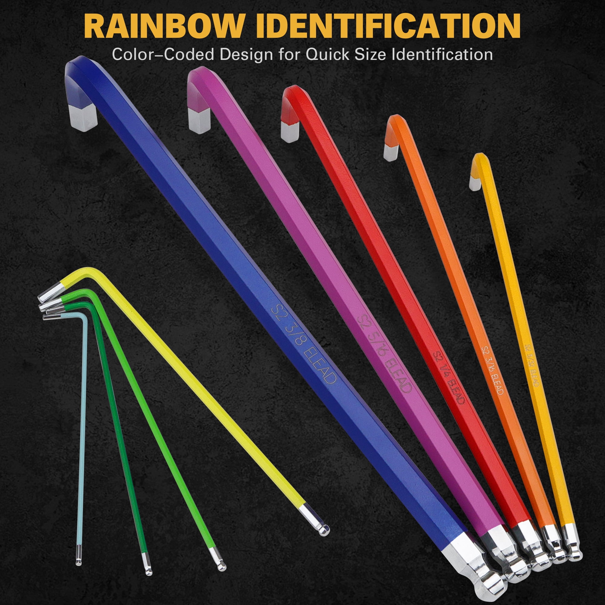 ELEAD Allen-Wrench Hex Torx Key Set: 29-Piece Rainbow Colored Allen Key Set, Long Arm Ball End, Metric SAE Standard Torx Star Wrenches with T-Handle and Extension Bar
