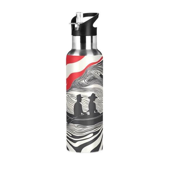 Yayeee 20oz Insulated Water Bottle Double Wall Stainless Steel with Flip Straw Lid, Black Illusionary Boat