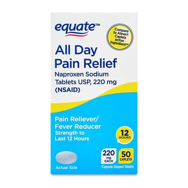 Equate All Day Pain Relief Naproxen Sodium Caplets, 220 mg, 50 Count, Compare to Aleve Caplets Active Ingredient