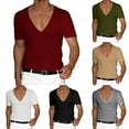 thumbnail image 5 of Fule Mens Short Sleeve T-shirt Deep V Neck Gym Muscle Fitness Bodybuilding Tee Tops, 5 of 8