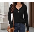 thumbnail image 4 of Women’s Long-Sleeve Henley Top Soft Knit Button Pullover Casual Loose Fit Neck Lightweight Tunic Blouse Basic Tees Fall Sweaters, 4 of 7