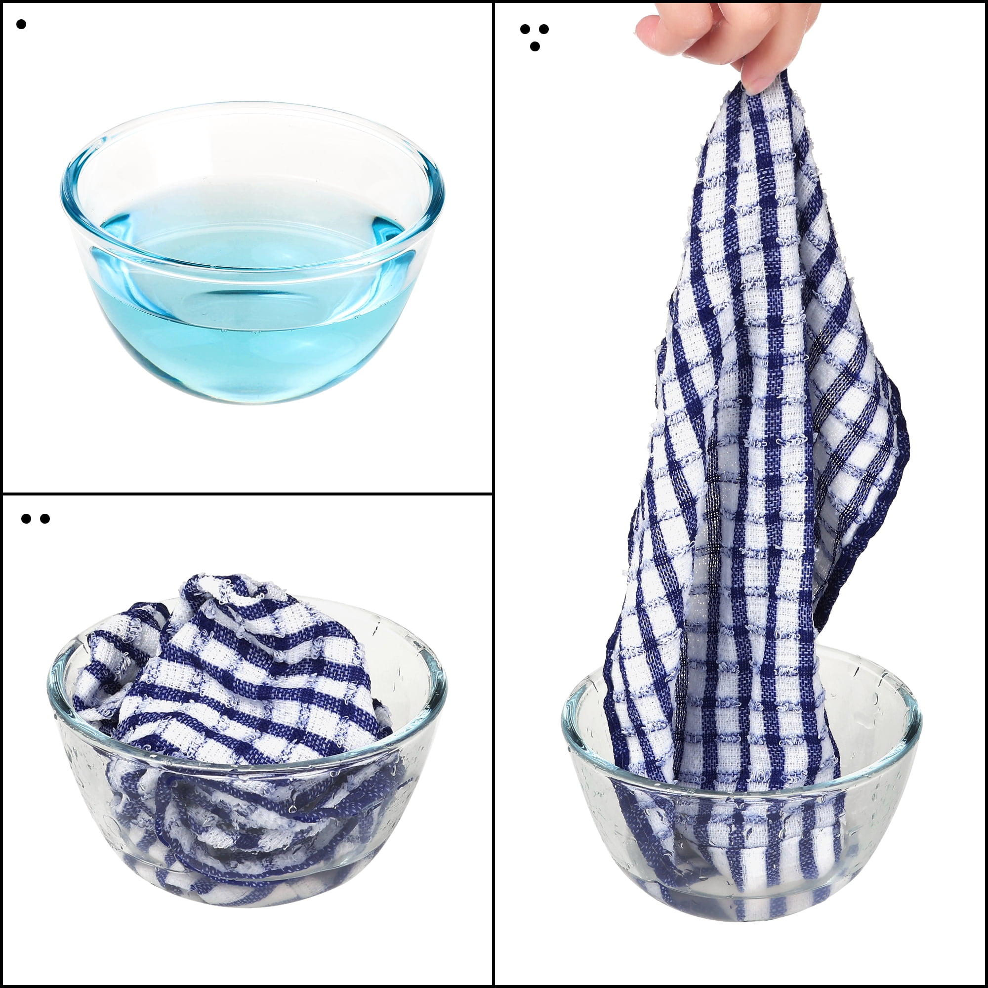 Unique Bargains Checked Cotton Washable Dish Cloth Kitchen Tea Towels 11" x 16" Blue