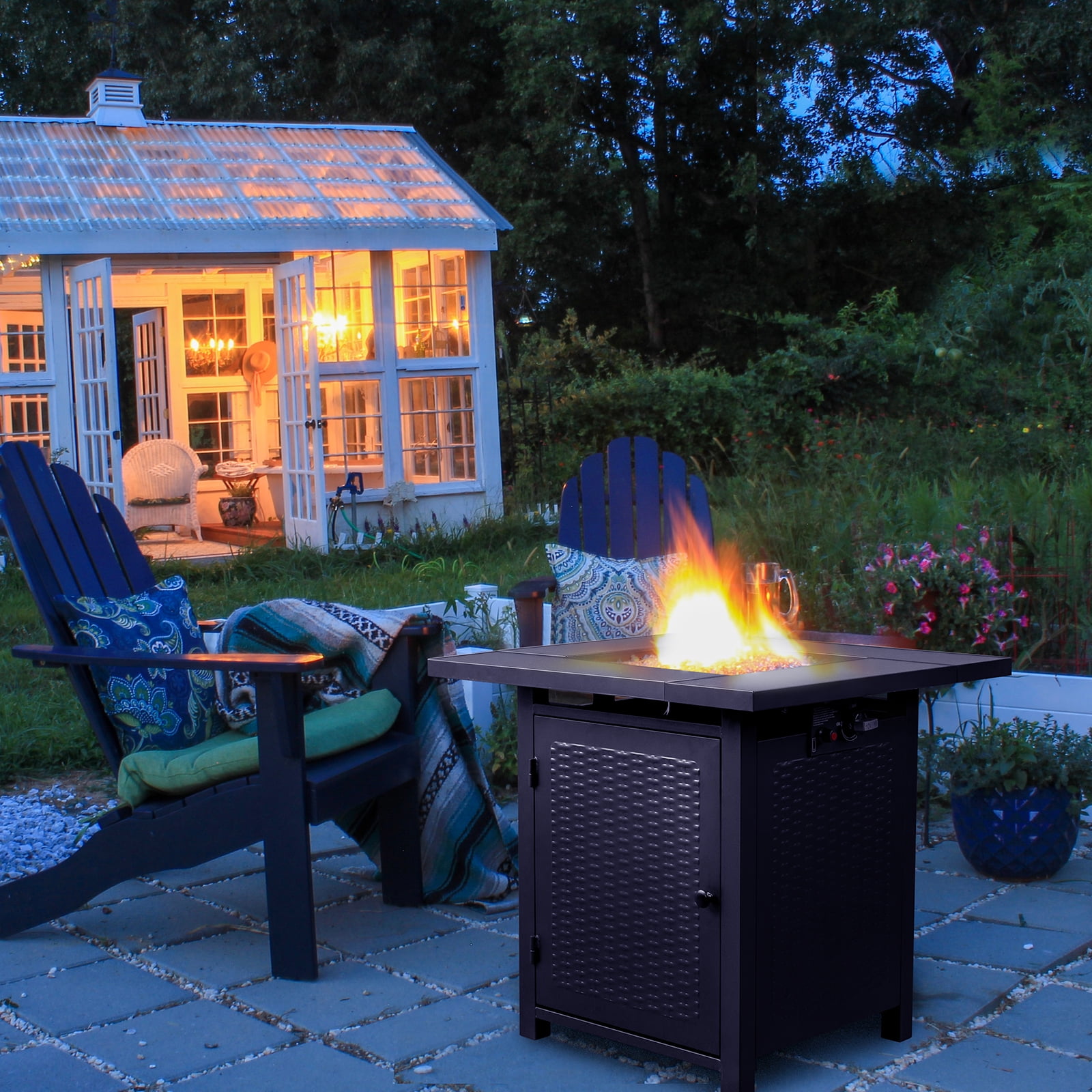 Seizeen 28" Propane Fire Table for Outside, Square 50000 BTU Gas Fire Pit Outdoor Patio Heating with Volcanic Stone