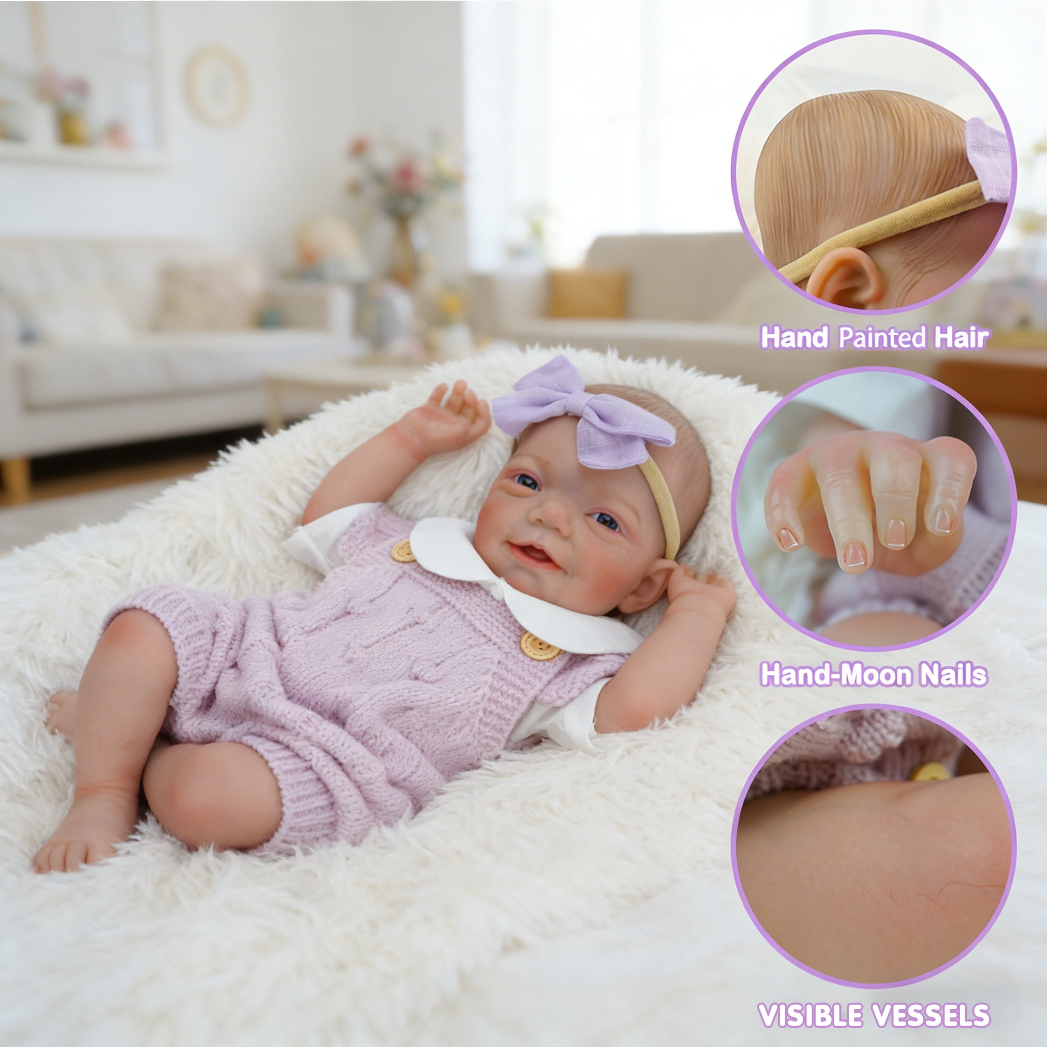 iCradle Lovely Smiling Lifelike Reborn Baby Dolls Girl 19 Inch 48cm Realistic Newborn Babies Handmade Cloth Body Painted Hair Blue Eyes without Eyelashes Gift for Kids 3+