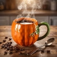 thumbnail image 6 of Qocolcyl 3D Pumpkin Shaped Ceramic Coffee Mug, Embossed Vine Handle Orange Fall Harvest Drinking Cup 320-380ml, Novelty Water Mug For Daily Kitchen Office Use Halloween Thanksgiving Table Decor, 6 of 8