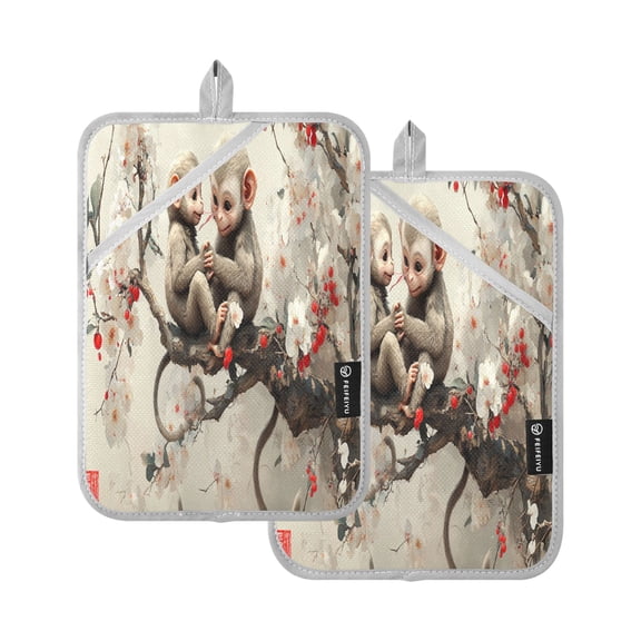 BZSMCE Pot Holder Oven Mitts Cooking baking Cute Monkey Ink Style Creative Pattern Size:7x9.8in