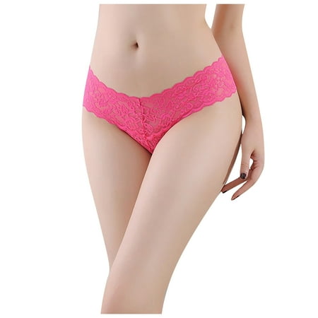 

KDDYLITQ Women ThongsUnderwear Seamless Sexy Breathable Lace Panty Hot Pink L