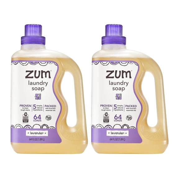 Zum by Indigo Wild Laundry Soap - Liquid, Plant-Based Soap with Baking Soda, Essential Oils, Coconut Oil & More - Wash Up to 64 Loads - Lavender - 64 fl oz (2 Pack)