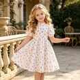 thumbnail image 4 of Tfken Soft Dresses Girls Comfy Holiday Travel Girls Floral Print Dresses Party Fashion Dailywear Short Sleeve Child Classic Clothes Size 8-9 Years, 4 of 6