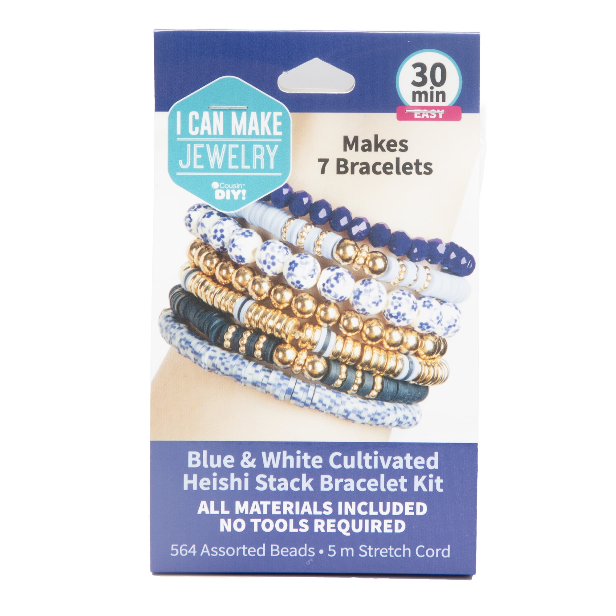 Cousin DIY Blue and White Heishi Stack Bracelet Kit, 564 Beads, Clay/Ceramic/Metal, Adult, 69995663