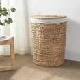 thumbnail image 3 of Ludmilla Round Tall Water Hyacinth Woven Wicker Laundry Hamper with Lid 18" x 18" x 23" Natural Brown, 3 of 5