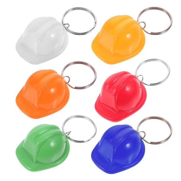 llaveros de mini cascos de construcción para niños y adultos. Ideales para fiestas temáticas de ingeniería, mochilas y juguetes de construcción.