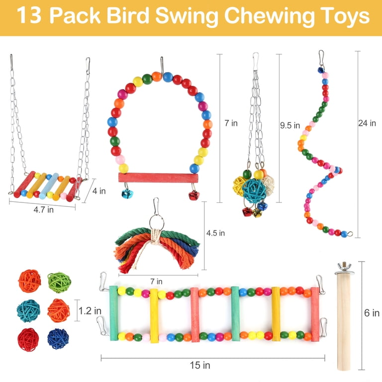 Prime Pets 13-Piece Bird Toy Set, Swings and Chews photo 6