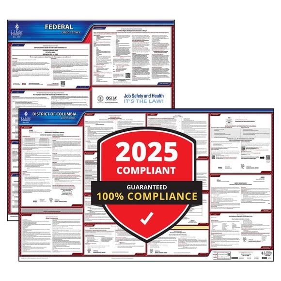 2025 District de Columbia et Ensemble d'Affiches sur le Droit du Travail Fédéral (Anglais, DC State) - Affiches Laminées Conformes OSHA, J. J. Keller & Associates, Inc.