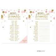 Word Scramble Game  Blush Pink Gold Glitter Baby Shower Games, 20-Pack