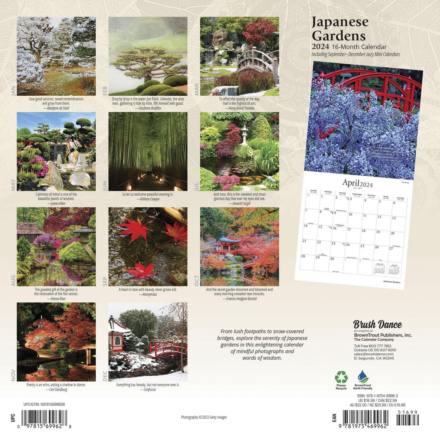 Brush Dance Japanese Gardens 2024 12x24 Inch Square Wall Calendar, 9781975469962