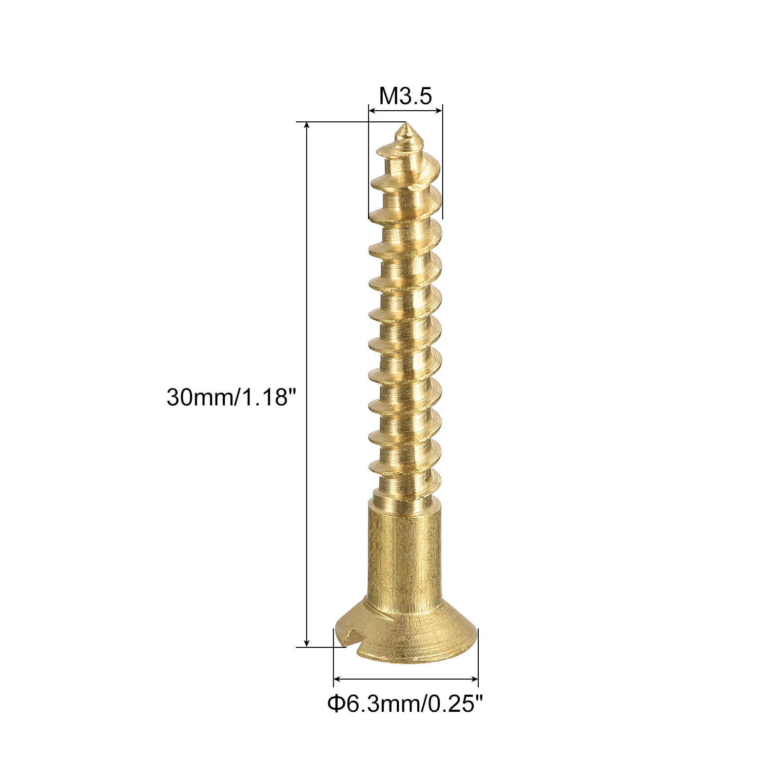 Uxcell M3.5 x 30mm Wood Screws Slotted Flat Head Brass Self-Tapping Screw 100 Pack