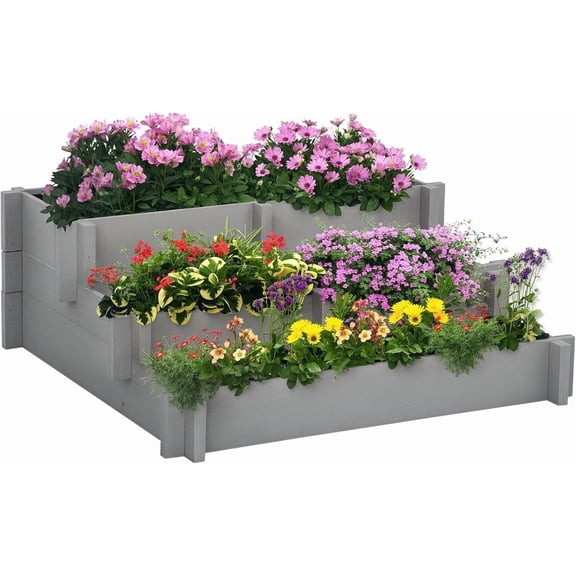 NeoNiches Wood 3-Tier Raised Garden Bed 5 Compartments, 37x37x14in, Gray