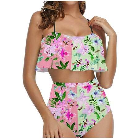 Thong Bikini Sets For Women Curvy  Tummy Control Swimwear Strapless One Piece Swimsuit Ruched Bathing Suits for Women Slimming Bandeau Tube Top Bikini
