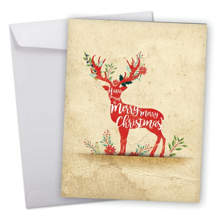 J6666AXSG Extra Large Merry Christmas Greeting Card: 'Holiday Knockout' Featuring a Christmas Phrase in White Type on a Reindeer Silhouette Greeting Card with Envelope by The Best Card