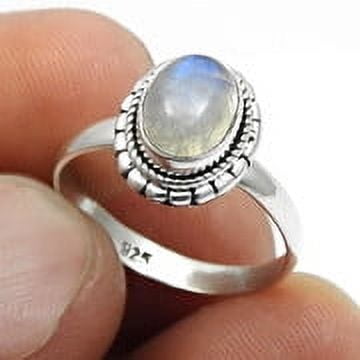 Oval Rainbow Moonstone Gemstone Statement Ring Solid 925 Sterling Silver Size 8