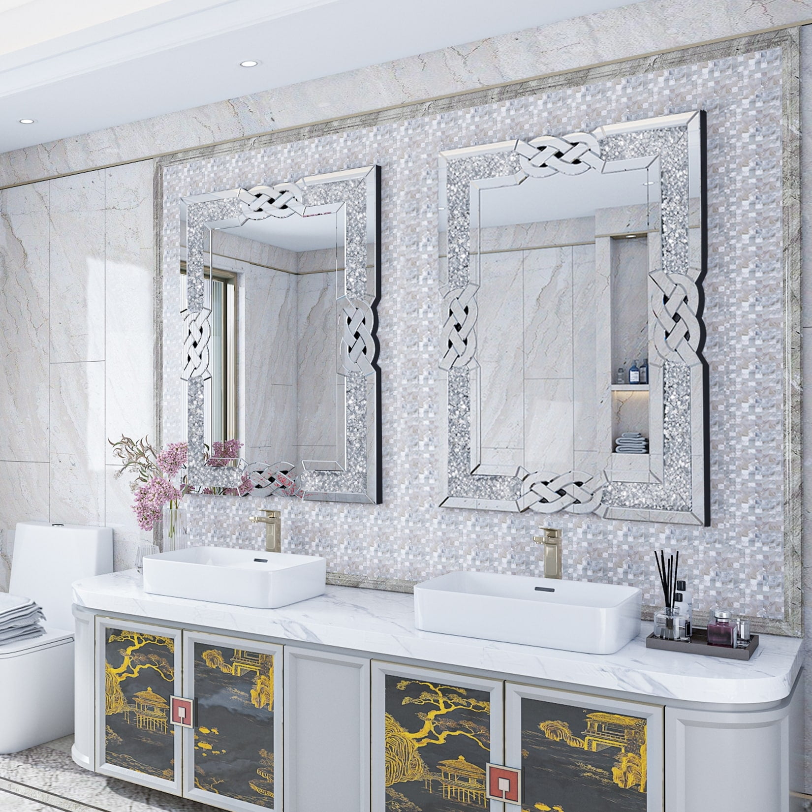 Sparkling Crystal Crush Diamond Accent Mirror Wall Mounted 28" x 40" x 1"