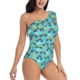 thumbnail image 3 of Pofeuu Cartoon Monster Truck Print Women's One Piece Swimsuits One Shoulder Swimwear Asymmetric Ruffle Monokinis Bathing Suits-Small, 3 of 6