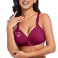 thumbnail image 2 of loopsun Womens Plus Size Bra, Women's Valentine's Day No Steel Ring Gathering Breathable Underwear Daily Bra Wine XXXXL, 2 of 5