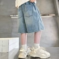 thumbnail image 7 of Boys Denim Shorts Casual Mid Elastic Waist Baggy Jeans Shorts with Pockets Y2K Straight Leg Loose Jorts Denim Shorts for Juniors, 7 of 7