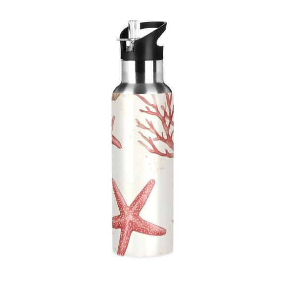 Yayeee 20oz Insulated Water Bottle Double Wall Stainless Steel with Flip Straw Lid, White Starfish