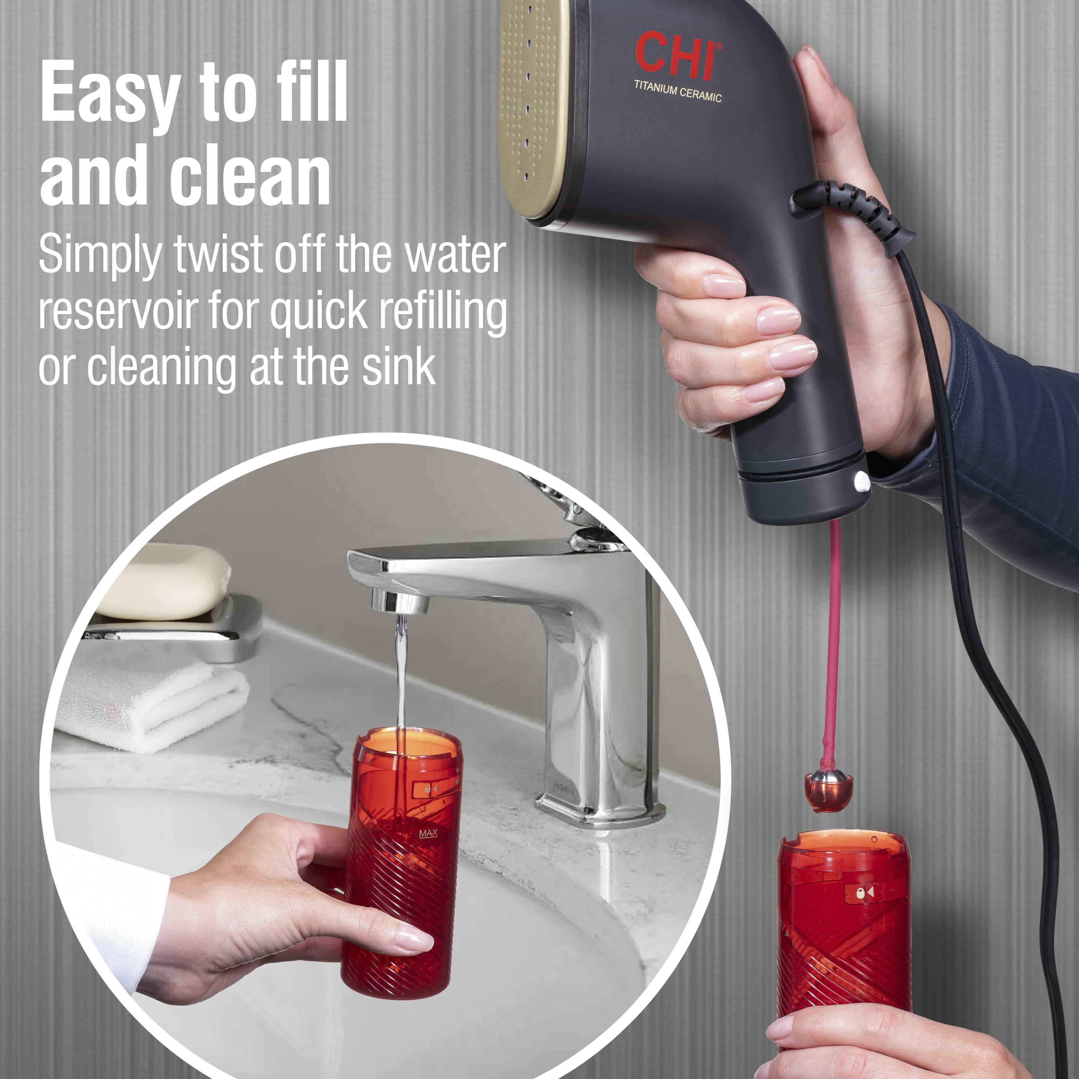 CHI Collapsible Travel Steamer, Powerful 20 Gram-Per-Minute Steam Output, Nonstick Heated Faceplate, 11611
