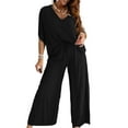 thumbnail image 5 of BUIGTTKLOP 2 Piece Sets for Women Matching Lounge Sets Short Sleeve V Neck Top Wide Leg Pants Summer Outfits, 5 of 6