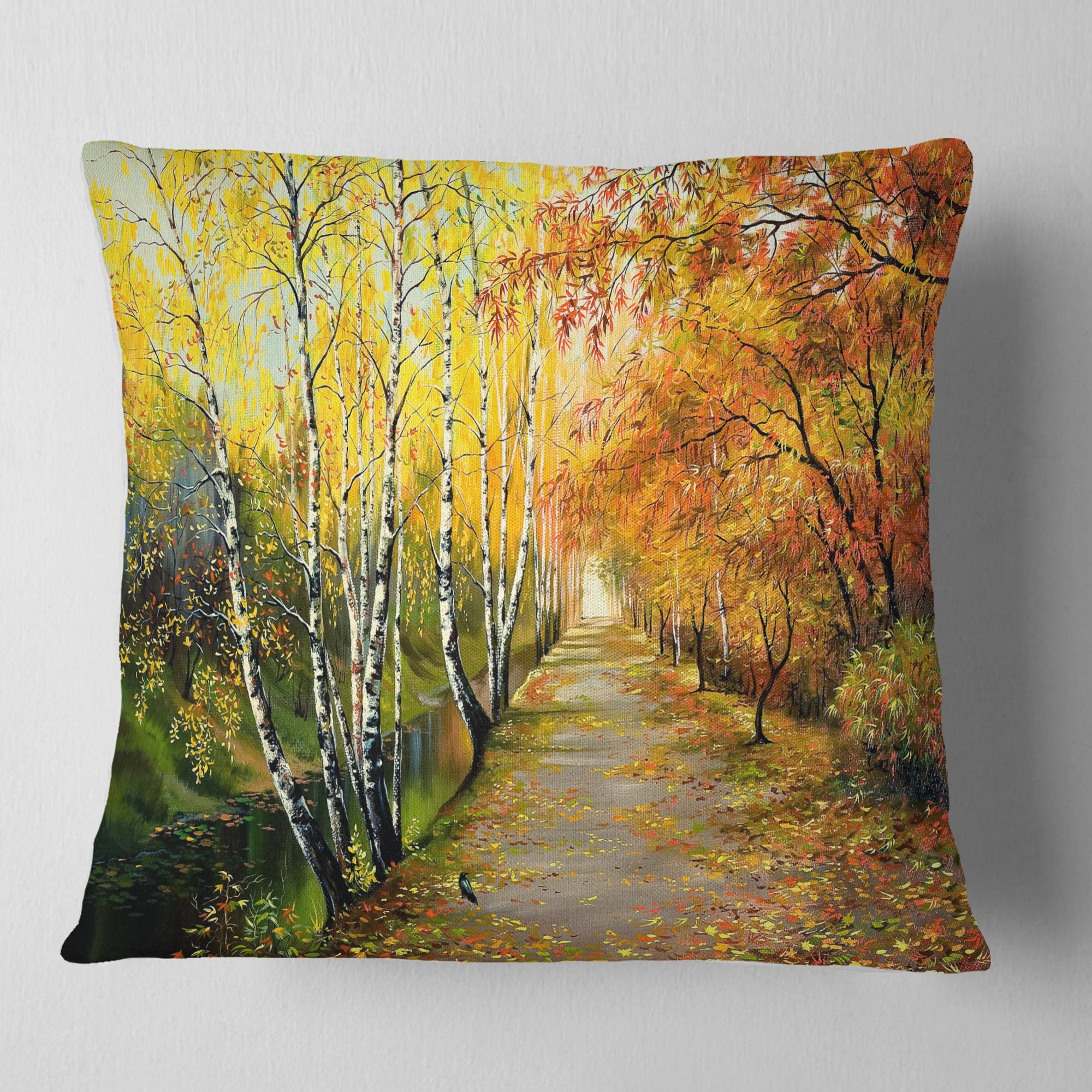 Designart Beautiful Fall Forest - Landscape Printed Throw Pillow - 16x16