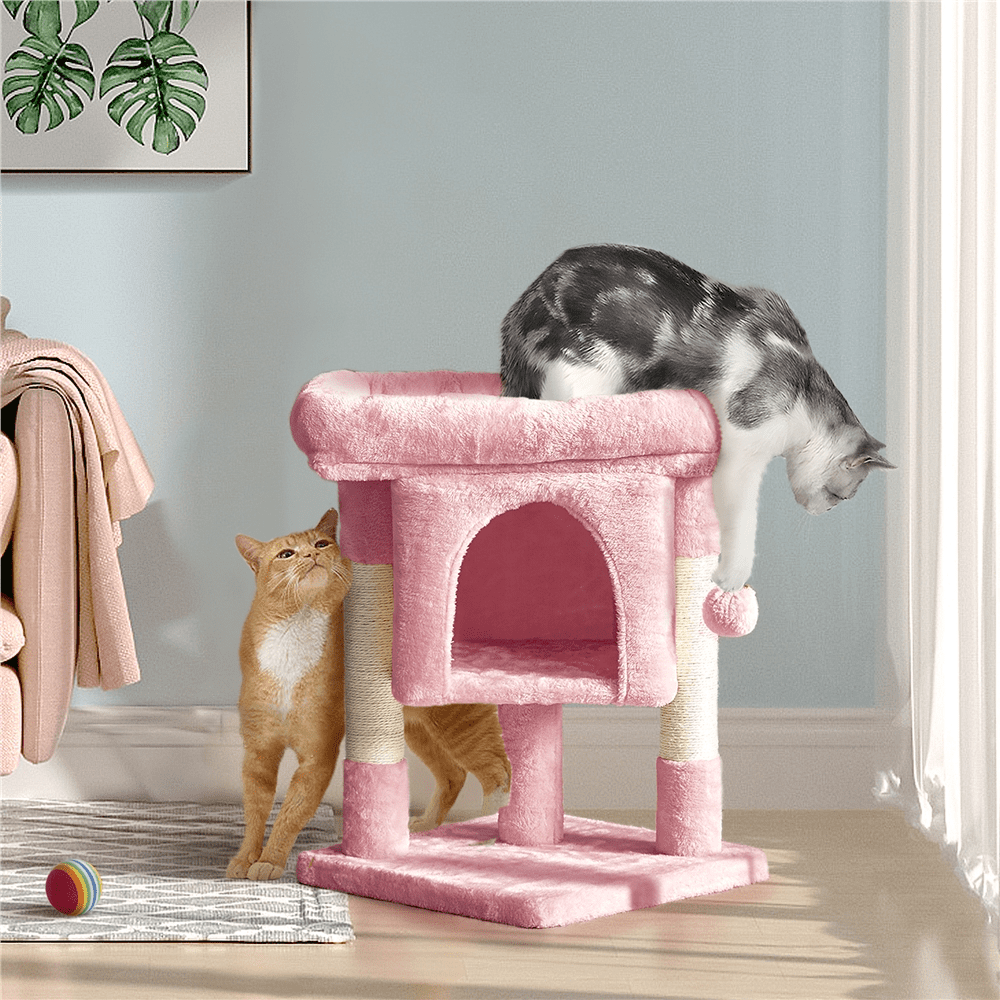 Alden Design 23.5″H 2-Level Cat Tree Condo Wide Perch Scratch Posts Indoor, Pink