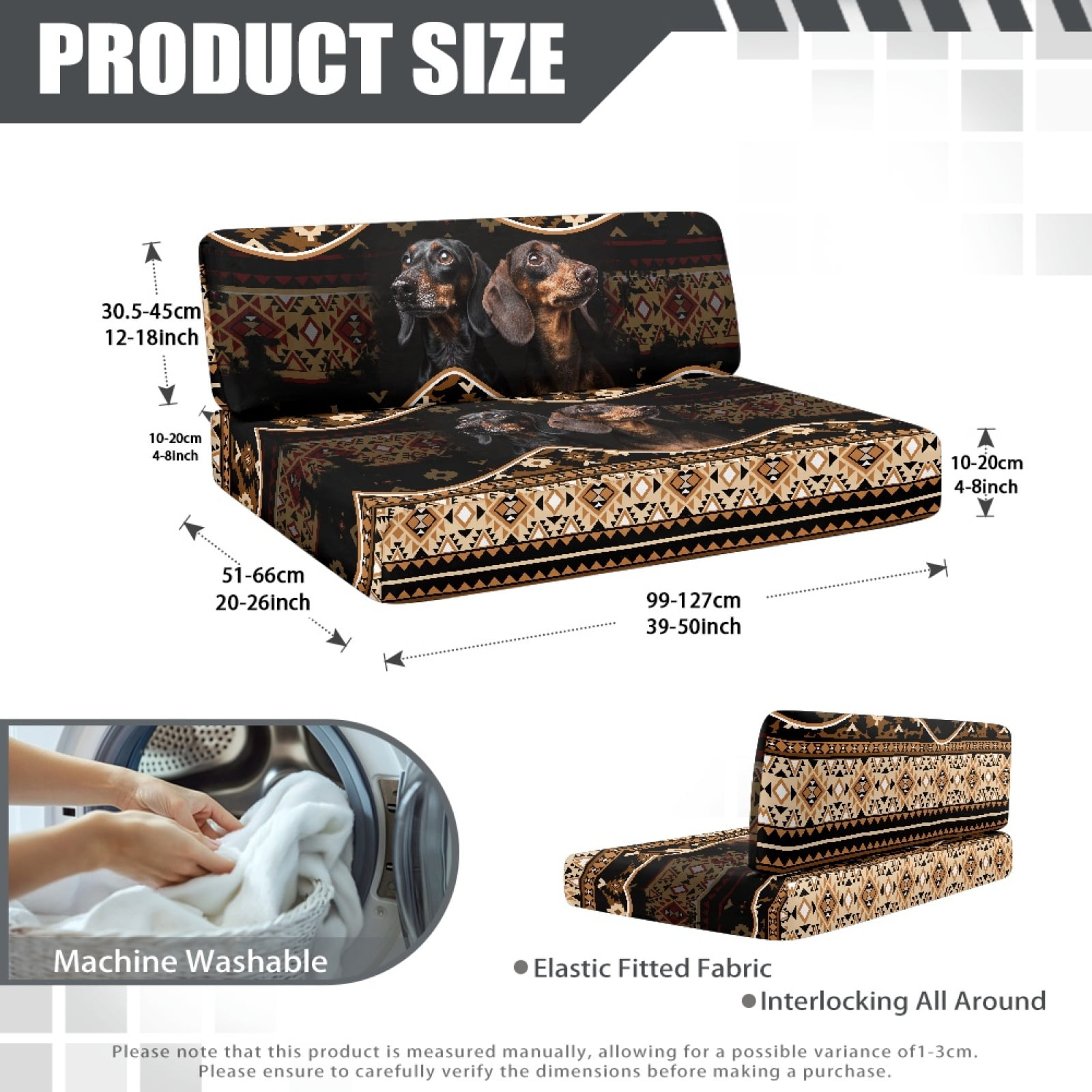 Kuiaobaty RV Dinette Cushions Covers Camper Cushion Slipcovers with 1 Backrest Cover & 1 Bench Cove for RV Sofa Slipcovers Accessories, American Tribal Dachshund Dog Pattern