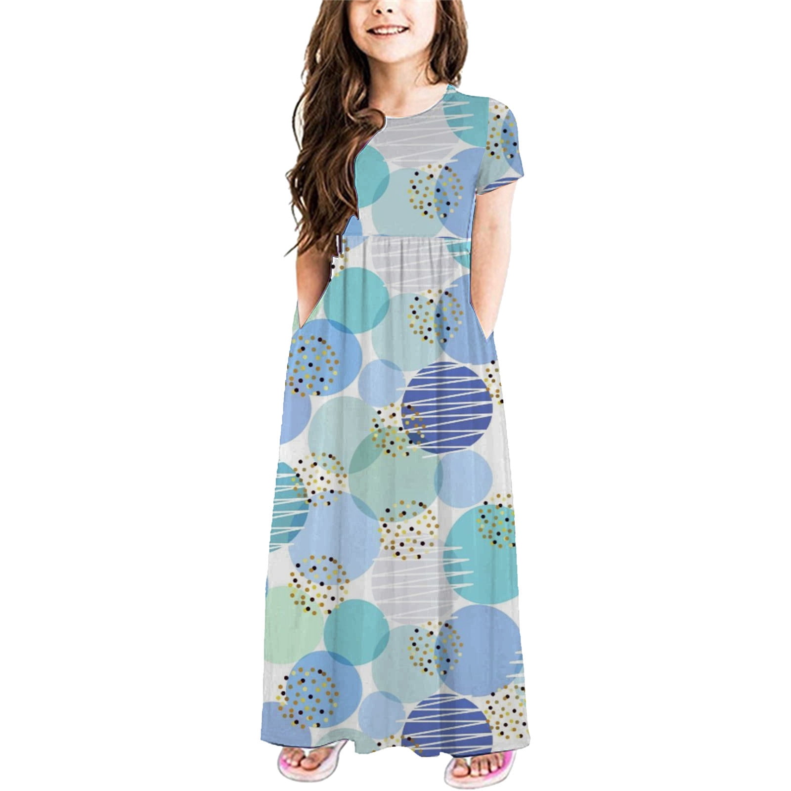 ZCFZJW Casual Girls Princess Dresses Cute Floral Printed Summer