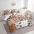 thumbnail image 4 of Manfei Cowhide Print 7 Pieces Bedding Comforter Set,Retro Aztec Geometric Full Bedding Set,Brown Plaid Grid Fitted Sheet Flat Sheet For Teens,Super Cozy Room Decor Reversible, 4 of 9