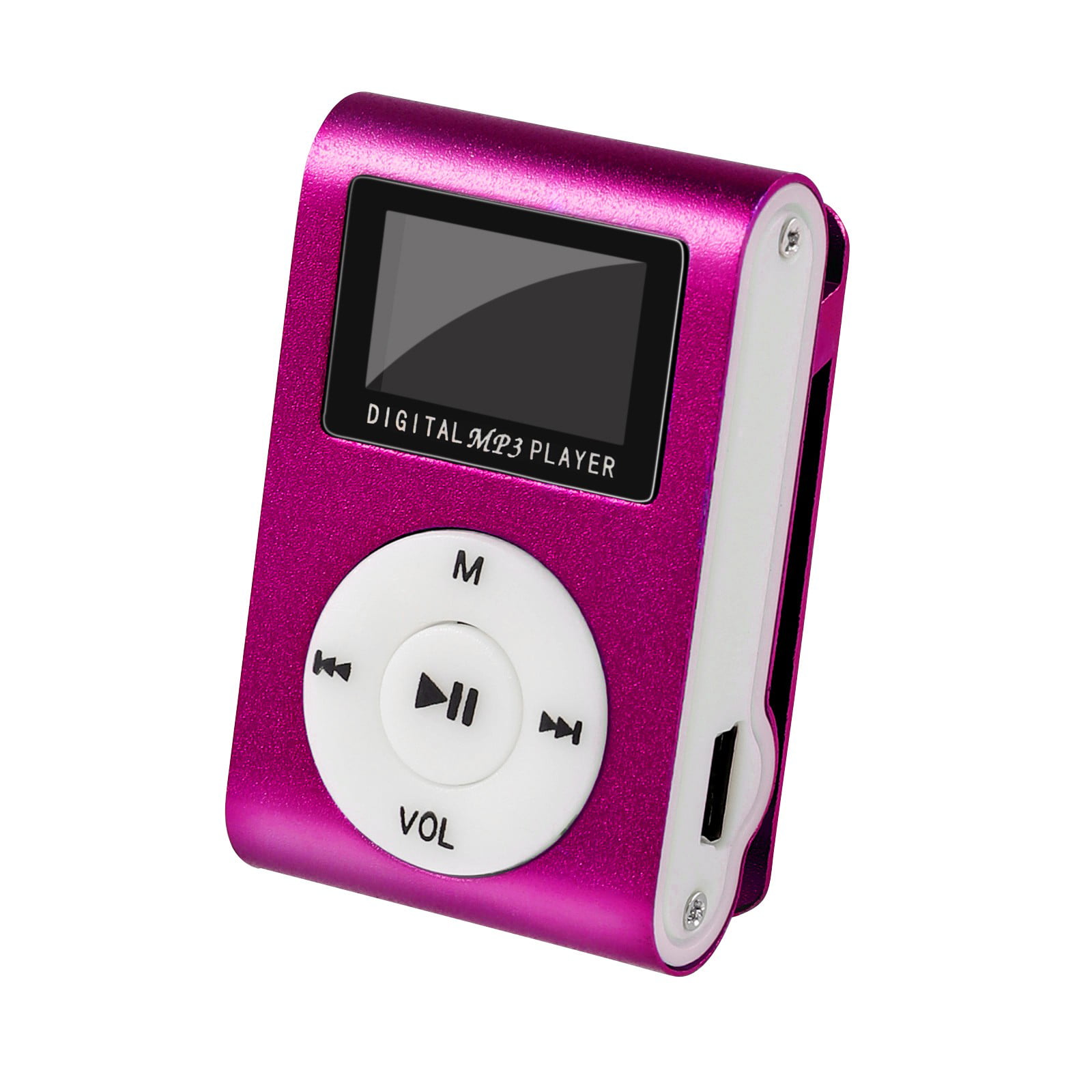 Stereo Metall Clip MP3 Pink Mini Player FM Radio LCD Display bis 32GB Micro SD 