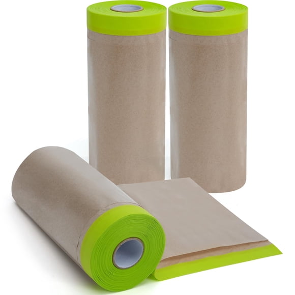 ADHES Pre-Taped Masking Paper for Painting, 3 Rolls 12 Inch x 50 Feet Tape and Drape Painters Paper