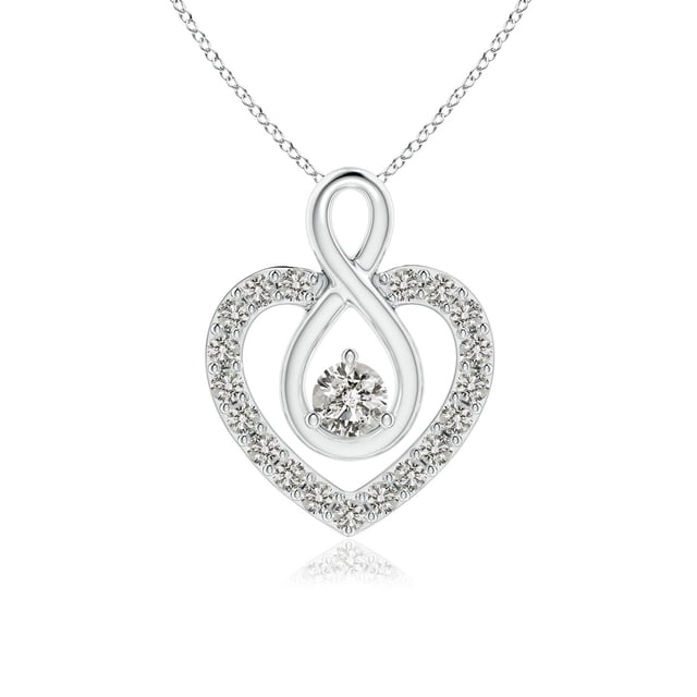 Angara Natural Diamond Necklace - Diamond Heart Pendant with Infinity Loop in Platinum for Women