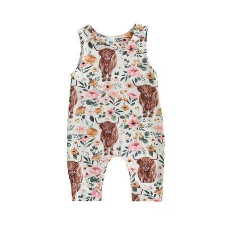 

Mubineo Baby Girl Summer Jumpsuit Western Floral Cow Print Sleeveless Rompers Pants for Toddler Newborn Infant