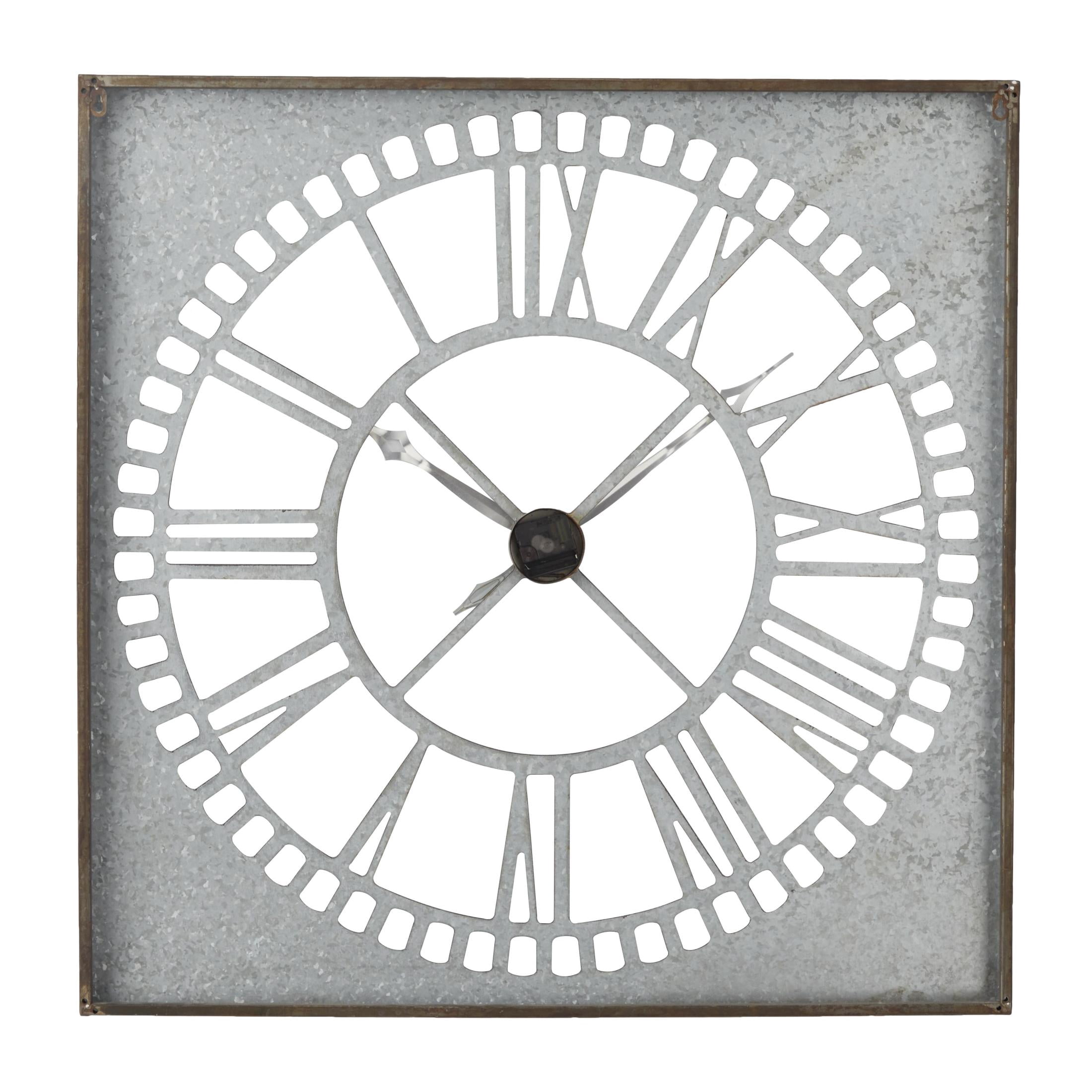 DecMode 36" Gray Metal Cutout Wall Clock with Brown Distressing